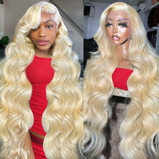 613 Lace Front Wig Human Hair Body Wave 13X4 HD Transparent Lace Front Wigs 180% Density Pre Plucked with Baby Hair 28 Inch 613 Blonde Glueless Human Hair Wigs for Women Natural Hairline