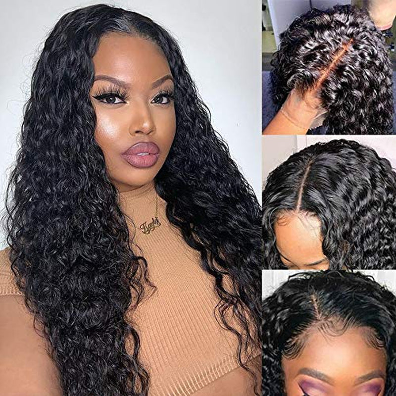 Water Wave Lace Front Wigs Human Hair 13X4 Glueless Lace Frontal Wigs Human Hair Wigs for Women 150% Density Wet and Wavy Lace Front Wigs Human Hair Pre Plucked with Baby Hair Natural Color 16Inch