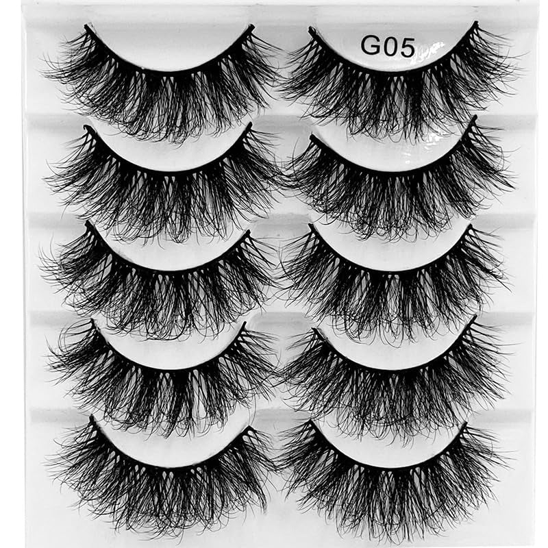 8D Curly False Eyelashes Faux Mink Lashes Full Wispy Fake Eyelash Extension Natural Look Lash Fluffy False Eye Lashes 5 Pairs Long Thick Volume Eyelashes Reusable Eye Lash