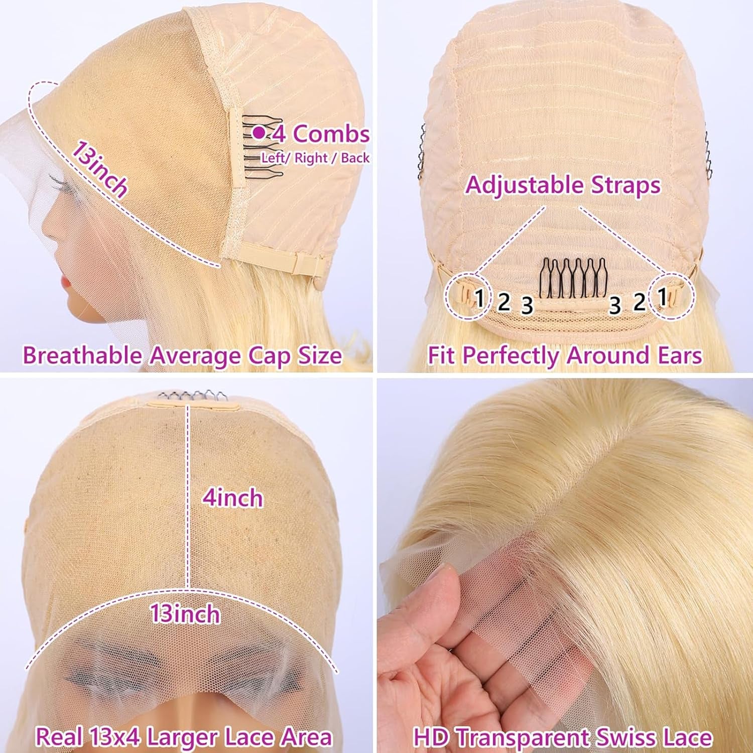 613 Bob Wig Human Hair Blonde 13X4 Lace Frontal Wigs for Black Women Bob Lace Front Wig Brazilian Virgin Human Hair Bob Wig 180% Density Pre Plucked with Baby Hair 14 Inch