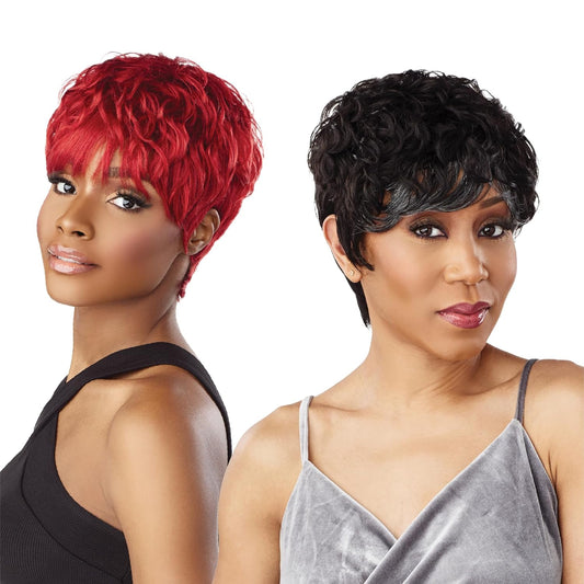 Empire Human Hair Wig - Salt and Pepper Kori Contouring Mesh Cap Heat Safe (1 JETBLACK)