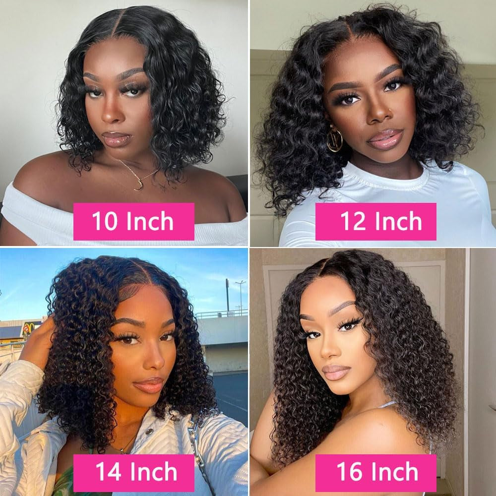 Wear and Go Glueless Wigs Human Hair Pre Plucked Pre Cut Water Wave Bob Wig Human Hair Wigs 180% Density 5X5 Hd Lace Closure Wigs Human Hair Curly Wig 12 Inch