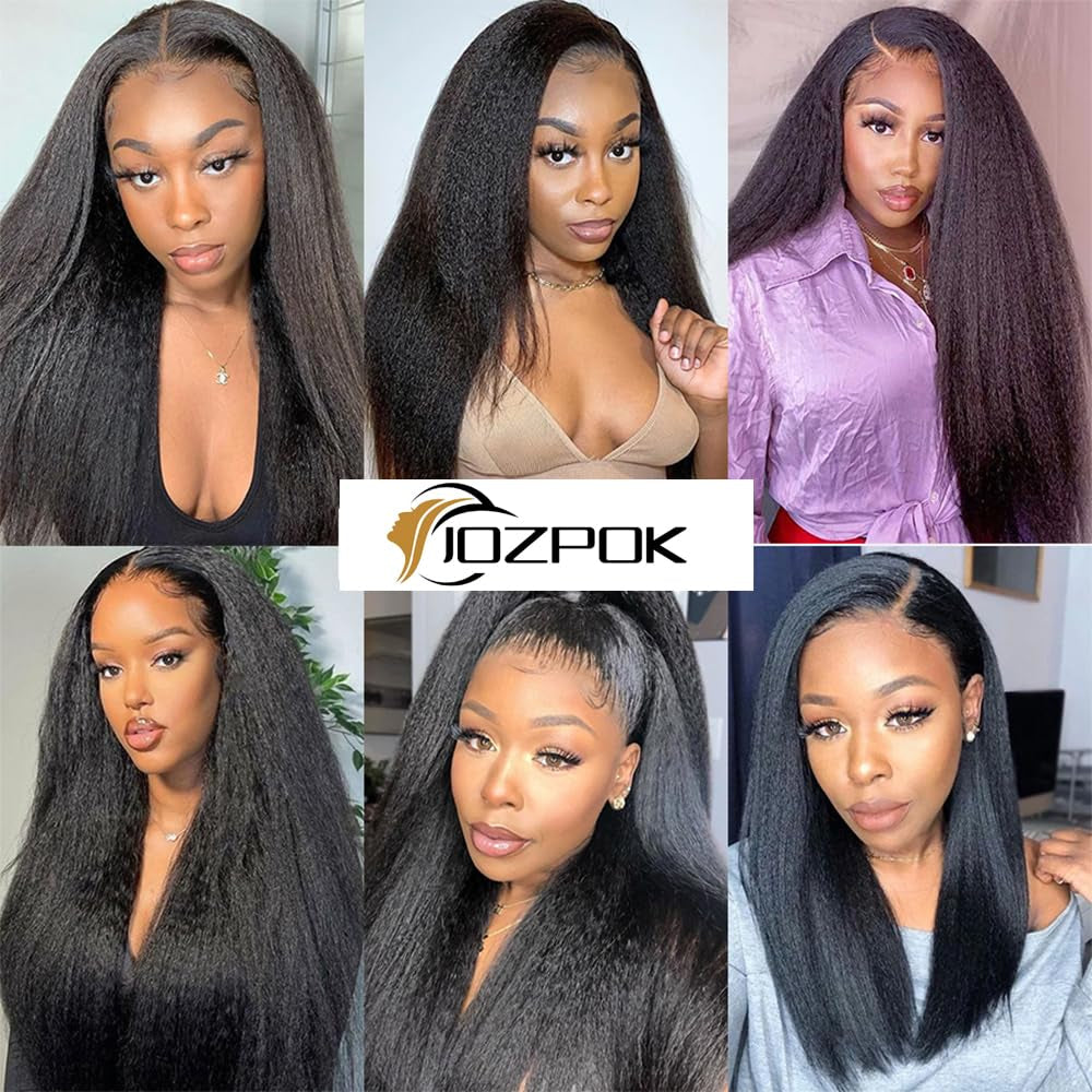 Brazilian Lace Front Wigs Human Hair Kinky Straight Glueless 13X4 Frontal Wig Pre Plucked Coarse Yaki Beginner Friendly for Black Women 200% Density (22 Inch)