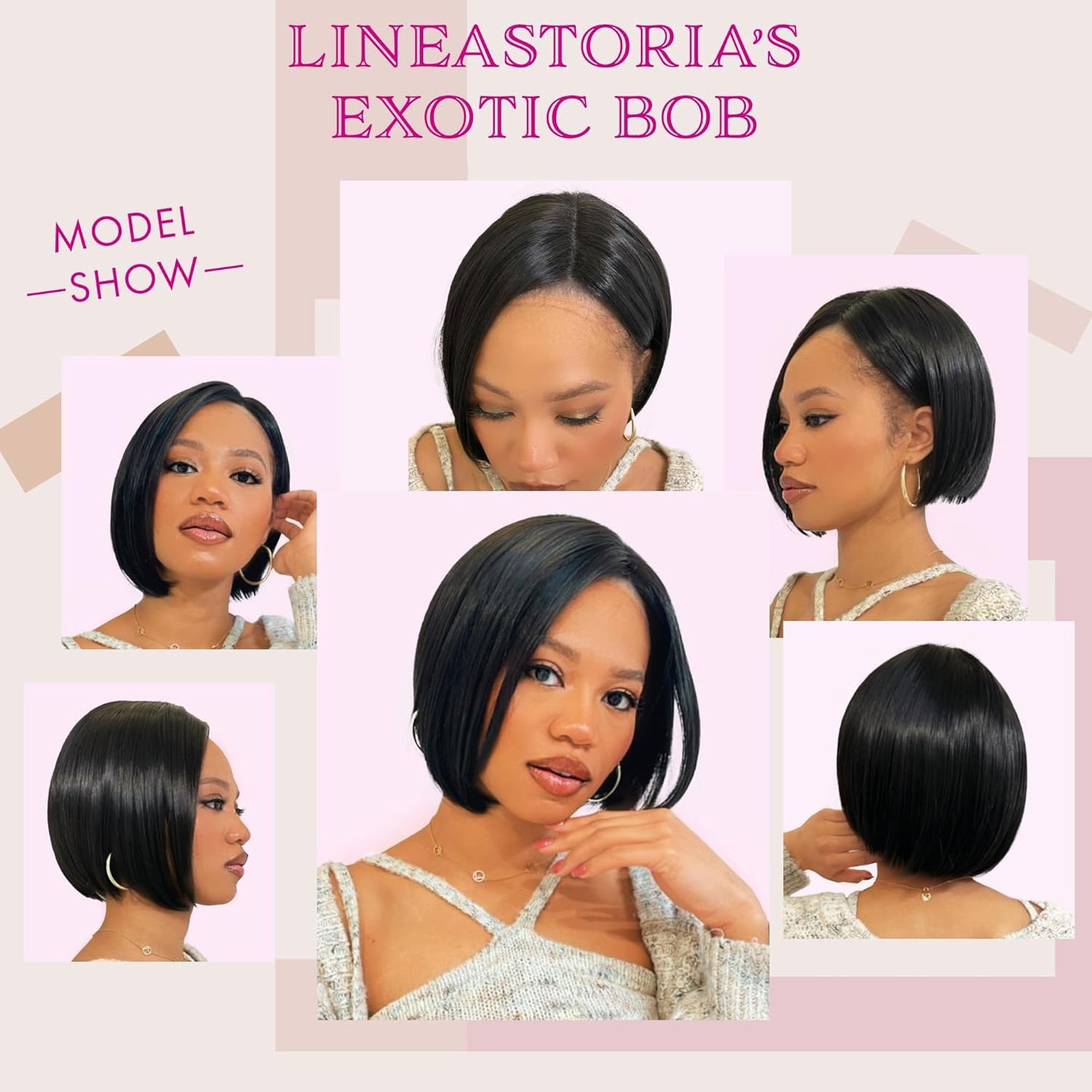 Exotic Bob Wig for Black Women - Snug Fit Cap, Handcrafted Airy Bangs, Seamless Lace Front, Asymmetrical, Rounded Nape, Glueless, Hypoallergenic, Heat Resistant (Natural Black)