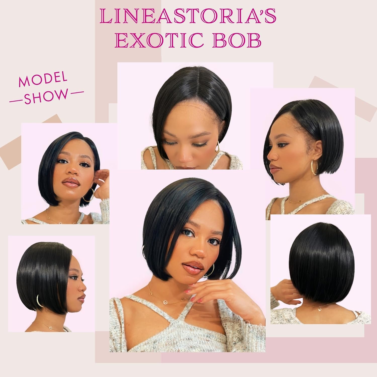 Exotic Bob Wig for Black Women - Snug Fit Cap, Handcrafted Airy Bangs, Seamless Lace Front, Asymmetrical, Rounded Nape, Glueless, Hypoallergenic, Heat Resistant (Natural Black)
