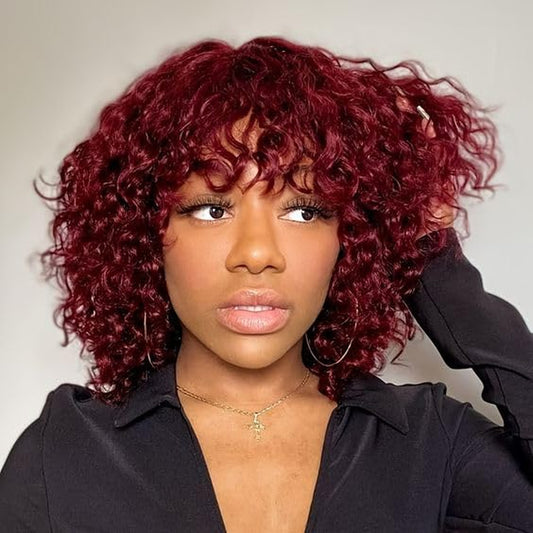 Human Hair Wig (Reddish Brown, 12Inch)