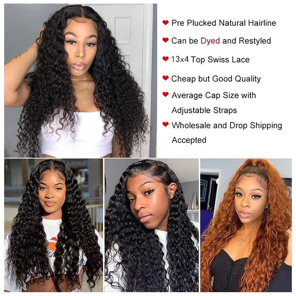 Water Wave Lace Front Wigs Human Hair 13X4 Glueless Lace Frontal Wigs Human Hair Wigs for Women 150% Density Wet and Wavy Lace Front Wigs Human Hair Pre Plucked with Baby Hair Natural Color 16Inch