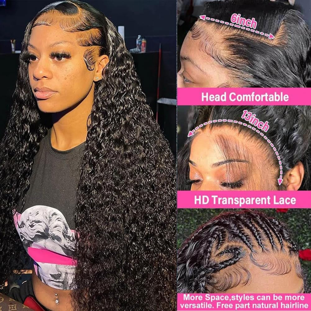 13X6 Lace Front Wigs Human Hair 14 Inch Deep Wave Lace Front Wigs Human Hair Pre Plucked 200 Density Deep Wave HD Lace Frontal Wig Deep Curly Wig for Black Women