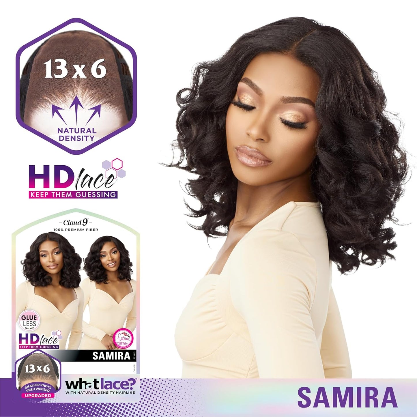 What Lace 13X6 Wigs - Samira Lacefrontal Hand Tied Glueless Synthetic with Natural Density Preplucked Hairline (BALAYAGEGOLD)