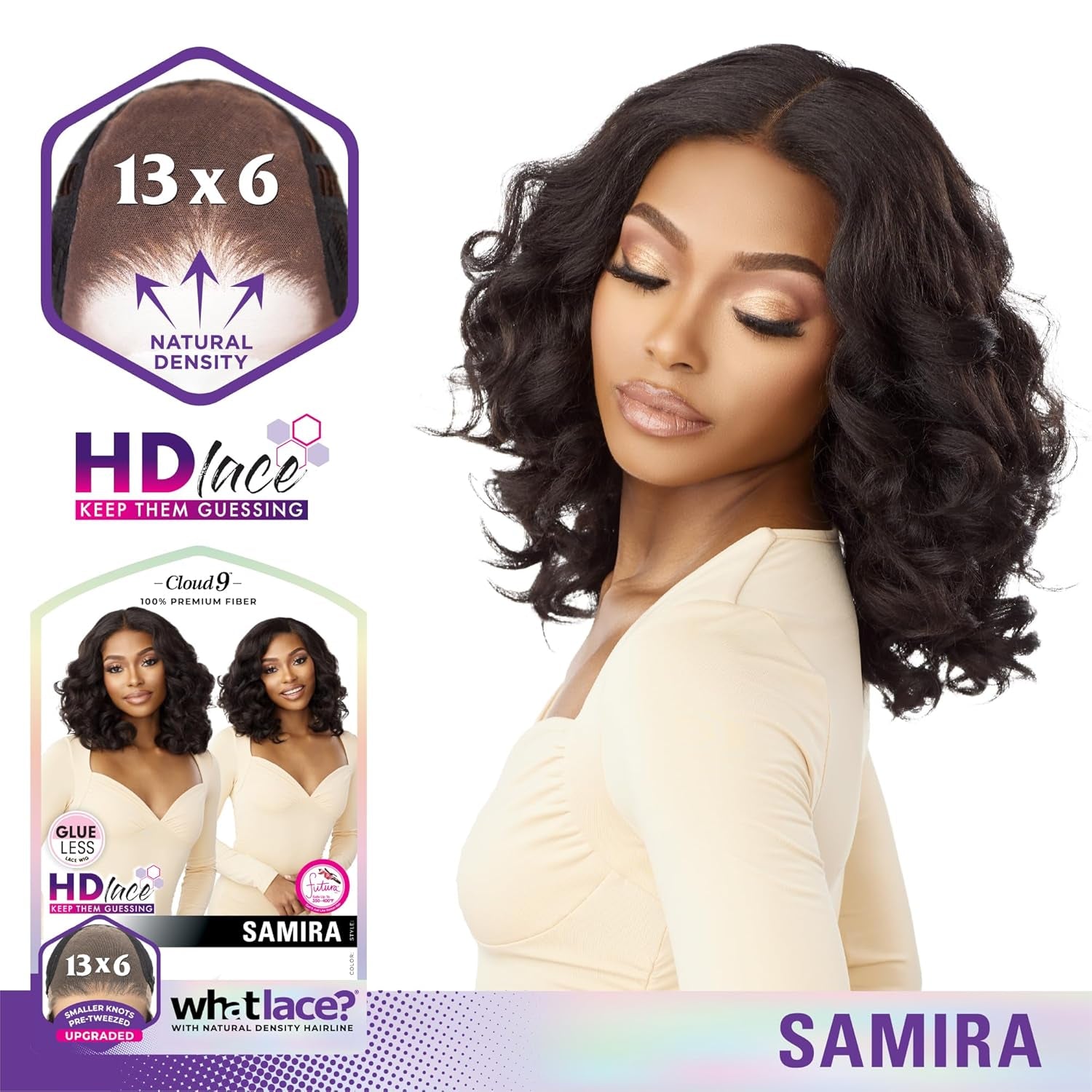 What Lace 13X6 Wigs - Samira Lacefrontal Hand Tied Glueless Synthetic with Natural Density Preplucked Hairline (BALAYAGEGOLD)