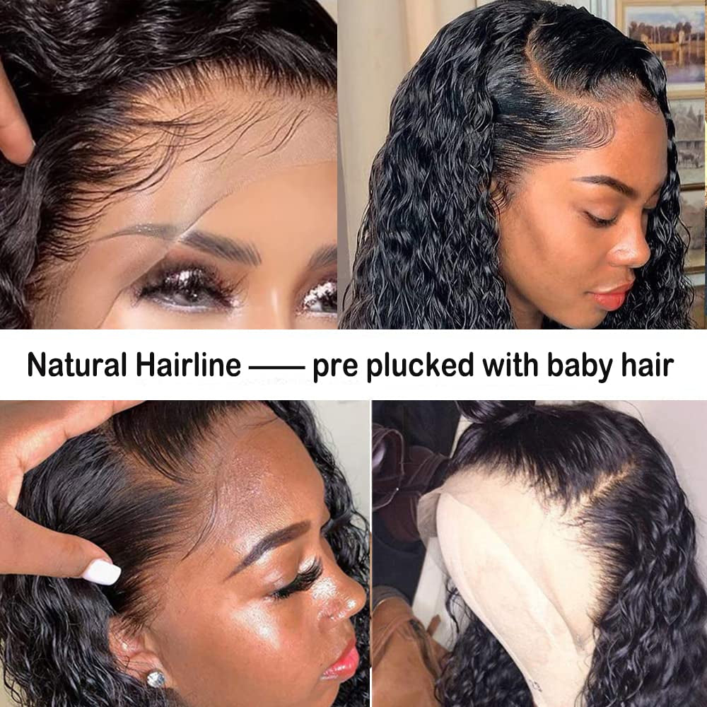 Transparent Lace Frontal Wigs Human Hair Pre Plucked Lace Front Wigs Water Wave Human Hair Wigs for Black Women 100% Unprocessed Virgin Brazilian Hair Water Curly Wave Wig Ear to Ear Frontal Wig