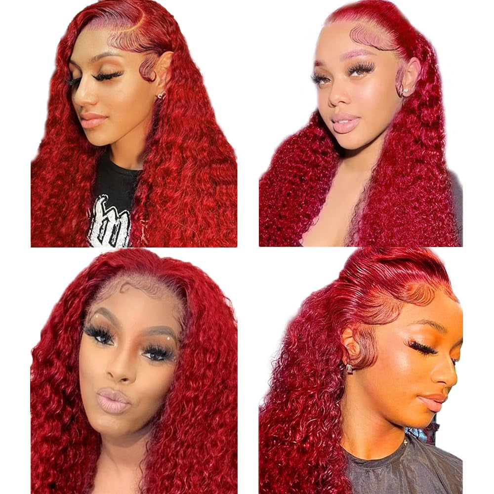 Red Human Hair Bundles Red Kinky Curly Bundles Mixed Length 3 Bundles 26 28 30 Inch Grade 8A Brazilian Virgin Human Hair Extensions Burgundy Kinky Curly Human Hair Bundles