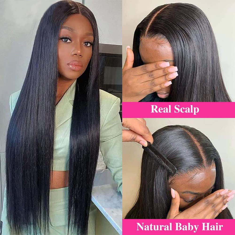 V Part Wigs Human Hair No Leave Out Lace Front Wigs Upgrade U Part Wigs V Shape Wigs Brazilian Virgin Straight Human Hair Wigs for Women 180% Density Natural Black 18Inch