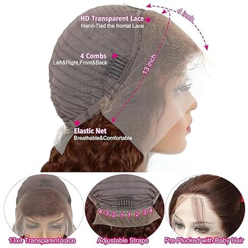 34 Inch Light Brown 13X4 Body Wave 200% Density HD Lace Frontal Wigs Human Hair Glueless Wigs 12A Human Hair Pre Plucked with Baby Hair Chocolate Brown Colored Wigs Lace Front Wigs