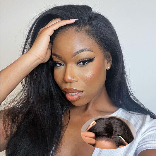 Bye Bye Knots Glueless Wig Pre Cut Lace Wear and Go Glueless Pre Plucked Wig Kinky Straight Human Hair Wig with 4C Edges Hairline 5X5 Closure Wigs Skinlike HD Lace Wig 180% Density (20Inches)