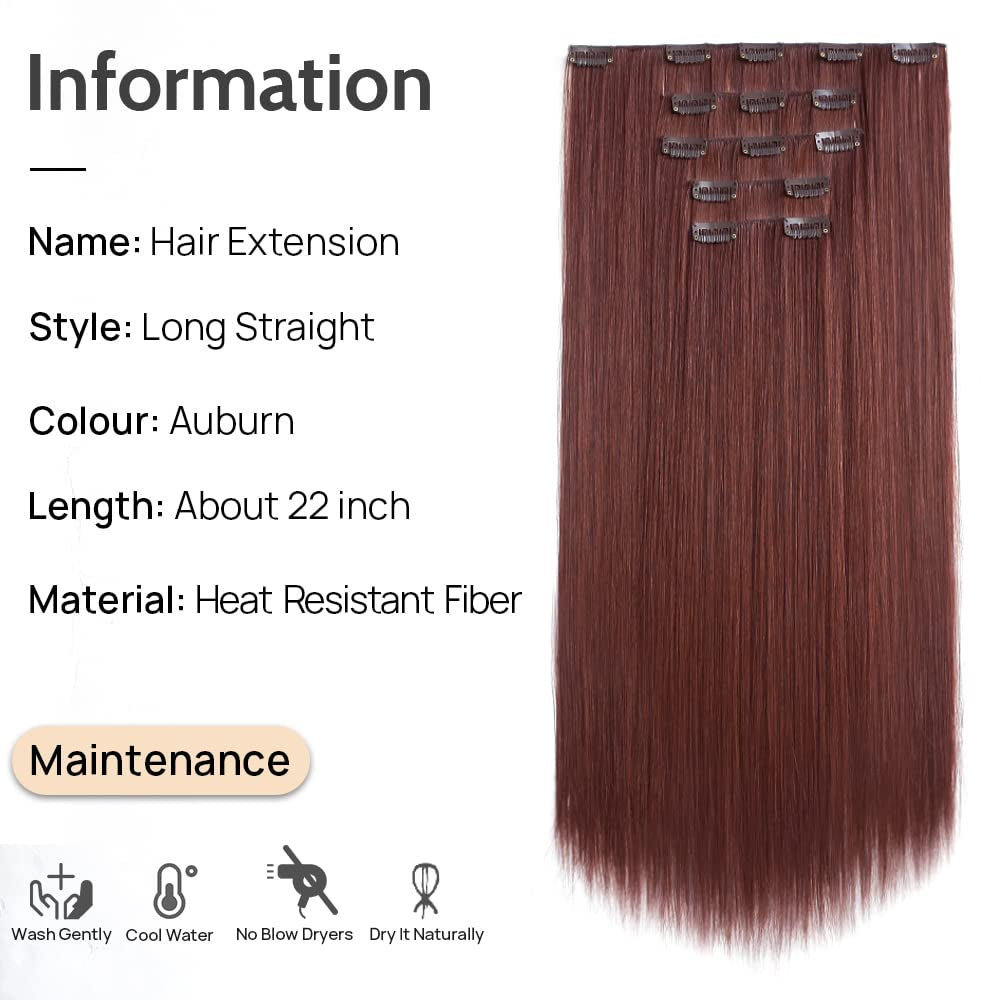Hair Extensions Auburn Clip in Extension Straight Invisible 22" Long Synthetic Thick Clips on Red Hairpieces for Women 5PCS Black Curly Wavy 18" Cheap Brown Blonde Natural Full Head 5 Oz