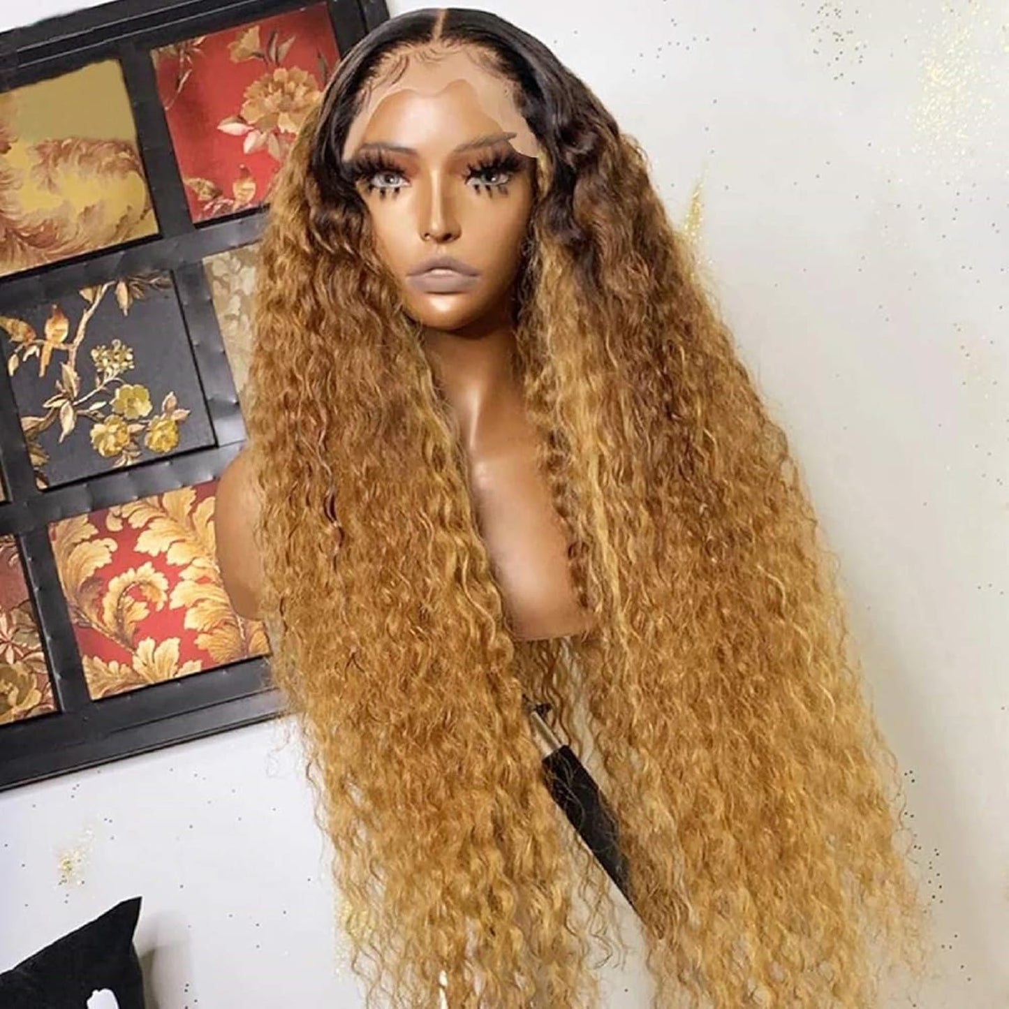 Omber Brown 27 Deep Wave Lace Front Wigs Human Hair Colored 13X4 HD Lace Light Brown Curly Wig Human Hair Pre Plucked with Baby Hair 200% Density