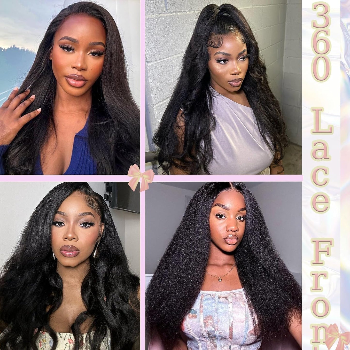 360 Lace Front Wigs Human Hair Kinky Straight Human Hair Wig 200 Density HD Lace Front Wigs Human Hair 360 Wig Human Hair Full Lace Kinky Straight Wig (Natural, 18 Inch)