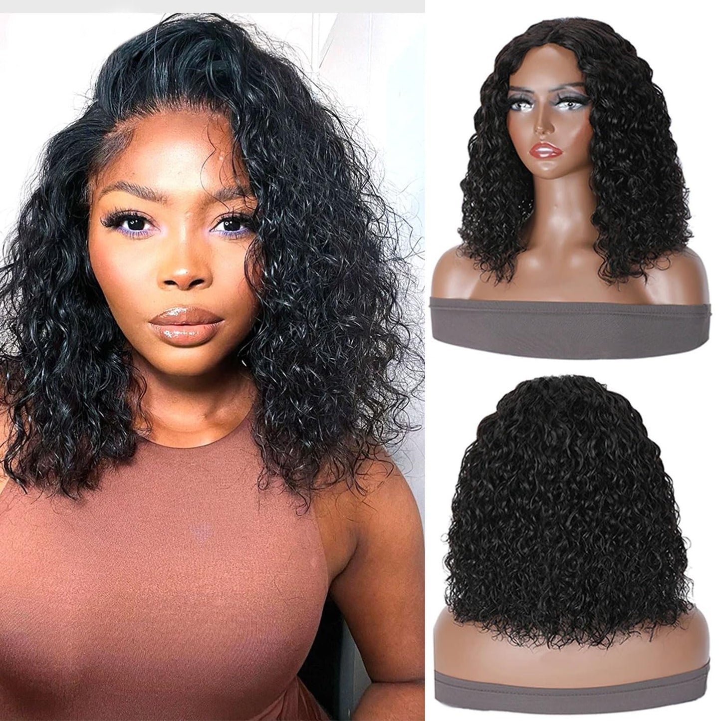 Wear and Go Glueless Wigs Human Hair Pre Plucked Pre Cut Water Wave Bob Wig Human Hair Wigs 180% Density 5X5 Hd Lace Closure Wigs Human Hair Curly Wig 12 Inch