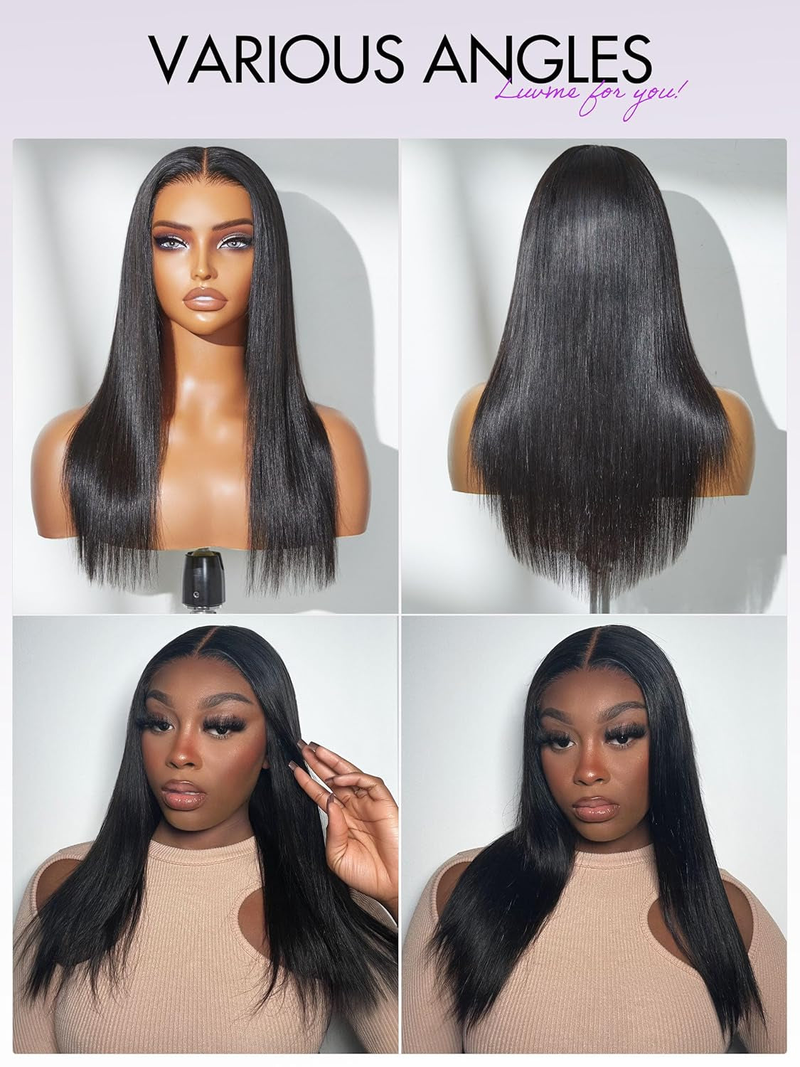 All-Day Comfort™ 5X5 Lace Front Wigs Straight Human Hair Glueless Wigs Pre Plucked Pre Cut Long Black Wig Lace Closure Wigs Frontal Wig Human Hair