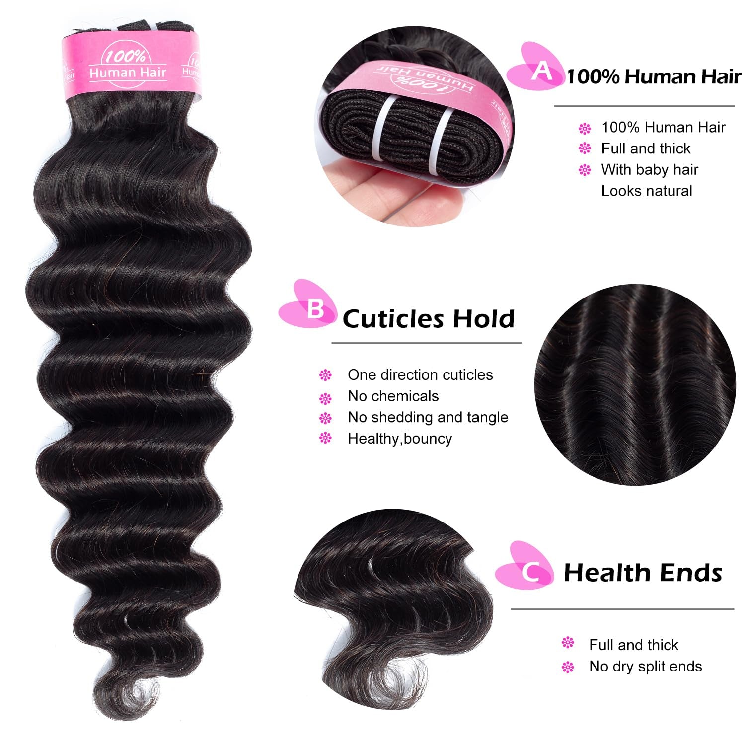 Loose Deep Bundles Human Hair 30 Inch Loose Deep Human Hair Bundles Wet and Wavy Human Hair Weave 1 Bundles Brazilian Loose Deep Unprocessed Virgin Human Hair Bundles Natural Color 100G/Bundle
