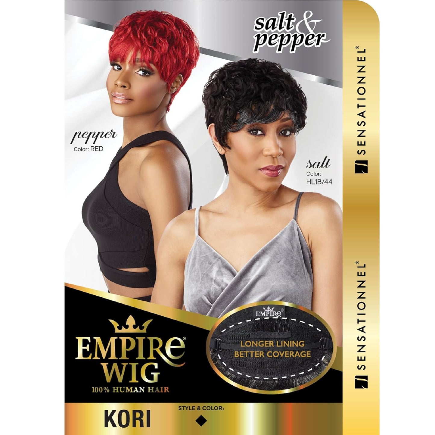 Empire Human Hair Wig - Salt and Pepper Kori Contouring Mesh Cap Heat Safe (1 JETBLACK)