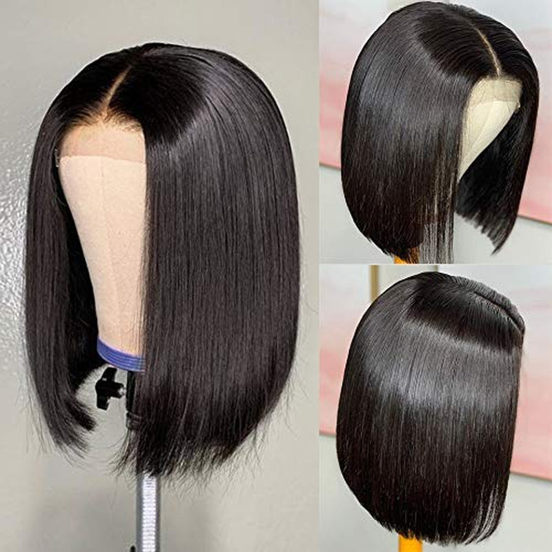 Bob Wig Human Hair Wigs for Black Women Straight Short Bob 5X5X1 Glueless HD Lace Front Wigs Human Hair Pre Plucked Bleached Knots with Baby Hair Natural Hairline (12Inches, Straight Bob Wig)