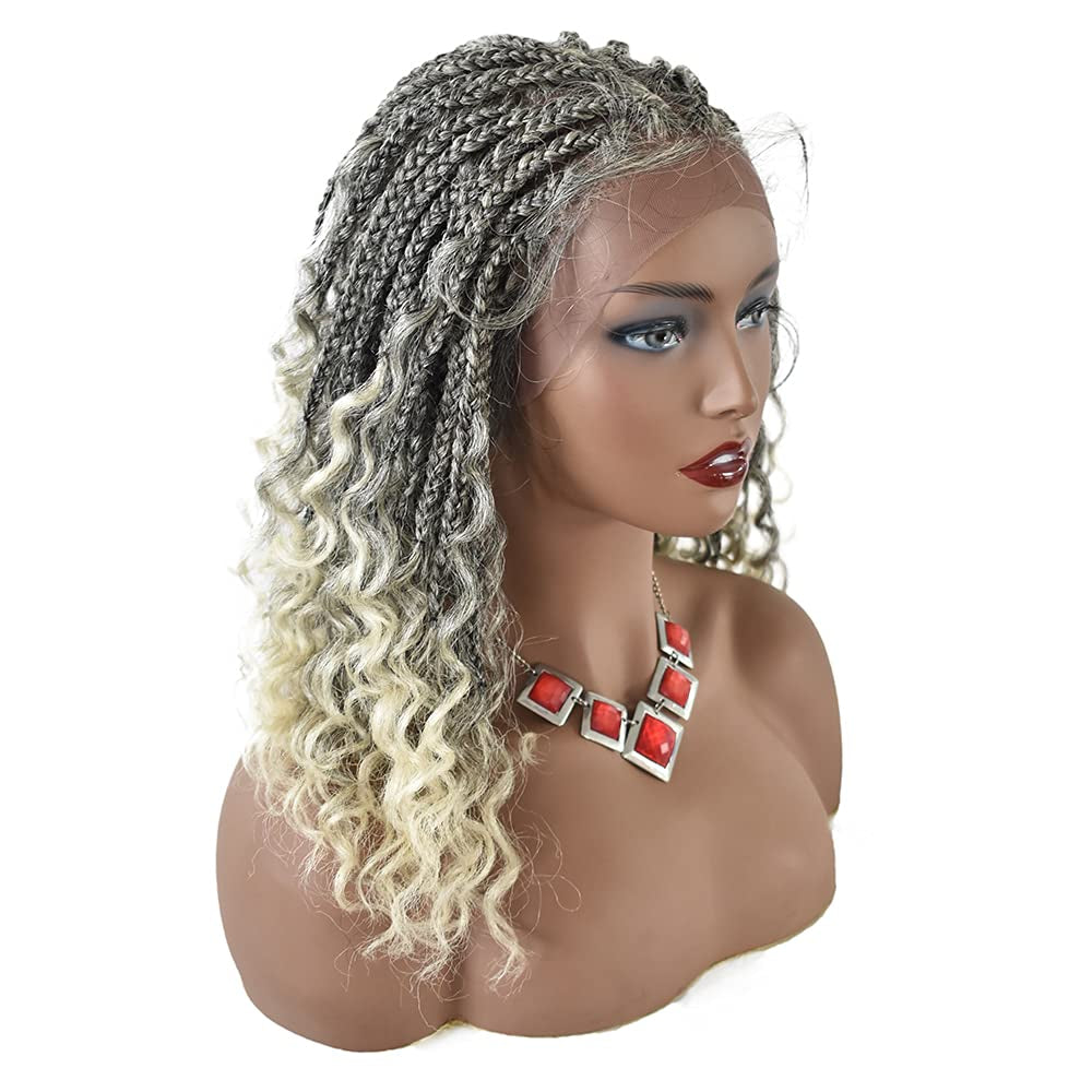 Braided Wigs for Black Women HD Lace Front Braided Wigs Knotless Box Braid Wigs Premium Kanekalon Synthetic Braid Wig with Baby Hair Handmade Micro Cornrow Braided Wig (#1B/613)