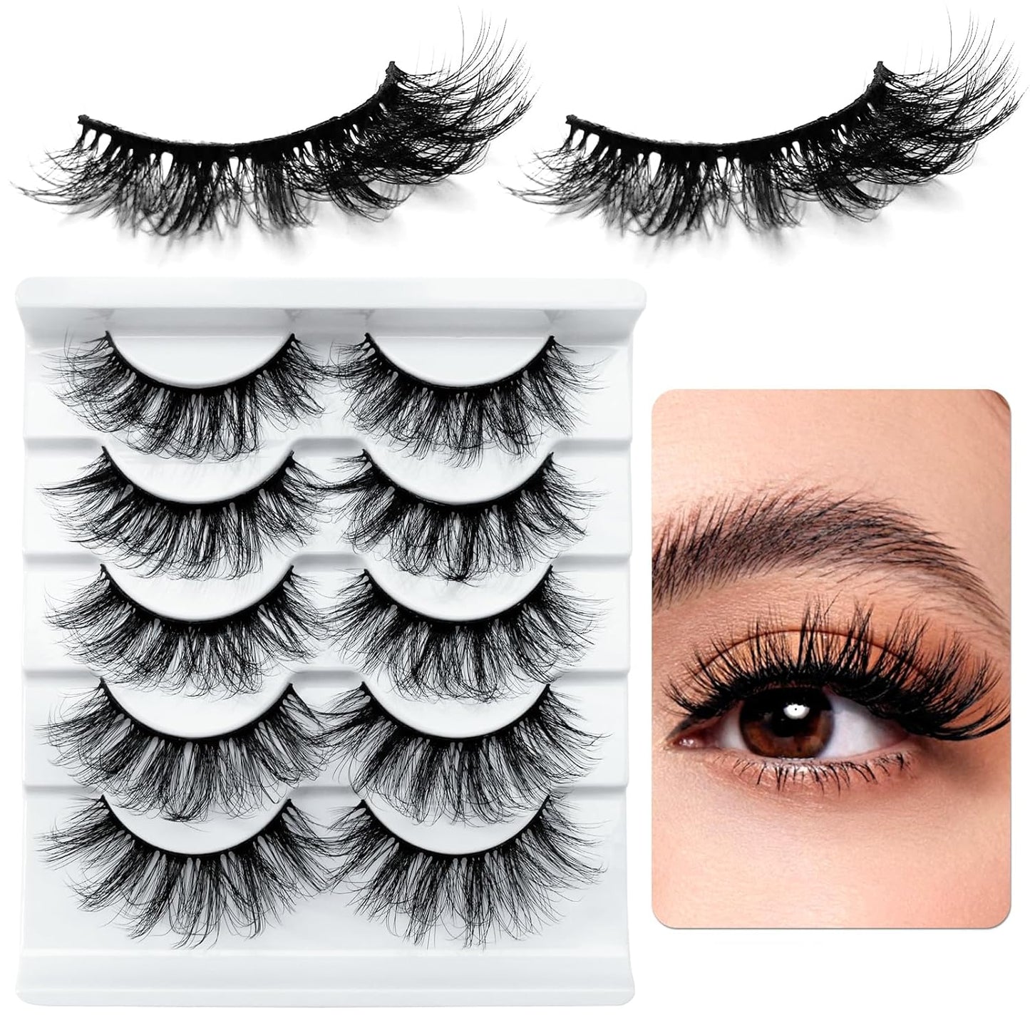 8D Curly False Eyelashes Faux Mink Lashes Full Wispy Fake Eyelash Extension Natural Look Lash Fluffy False Eye Lashes 5 Pairs Long Thick Volume Eyelashes Reusable Eye Lash