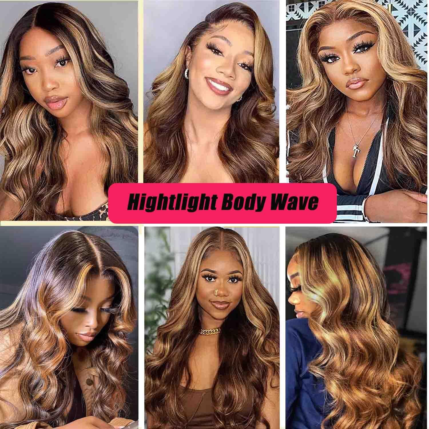 Clearance Body Wave Highlight Lace Front Wigs Human Hair 13X6 Hd T Lace Front Wigs Pre Plucked 4/27 Colored 180% Density HD Honey Blond Wigs for Black Women Ombre Transparent Lace Wig (18 Inch)