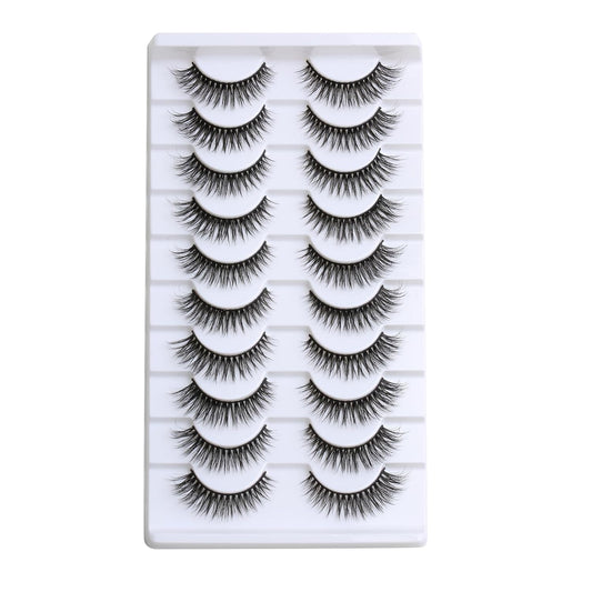 False Eyelashes 12Mm Mink Lashes Natural Look Cat Eye Faux Mink Lashes 3D Fluffy Soft Luxury Volume Fake Lashes 10 Pairs Pack