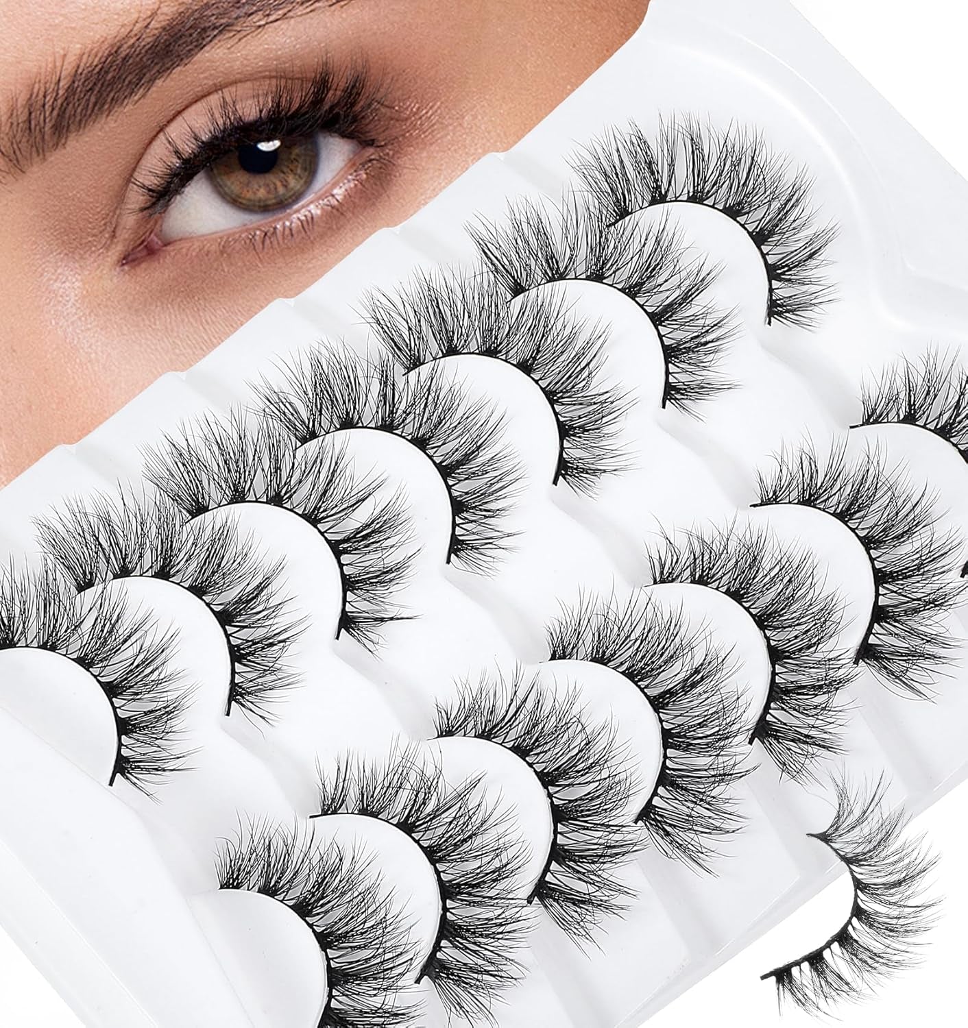 Lash Strips Cat Eye, 14 Pcs Wispy Cat Eye Lash Clusters, Strip Lashes Wispy, Faux Mink Lash Clusters, Reusable Cat Eyelashes, 3D Fluffy Natural Look Extensions for Women, Girls, Daily, Makeup