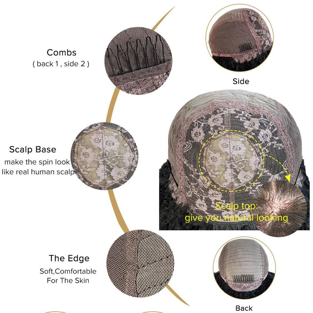 Short Scalp Top Full Machine Made Wig Brazilian Remy Layered Bob Human Hair Wig with Bangs Short Cut for Black Women 16Inch 150% Density