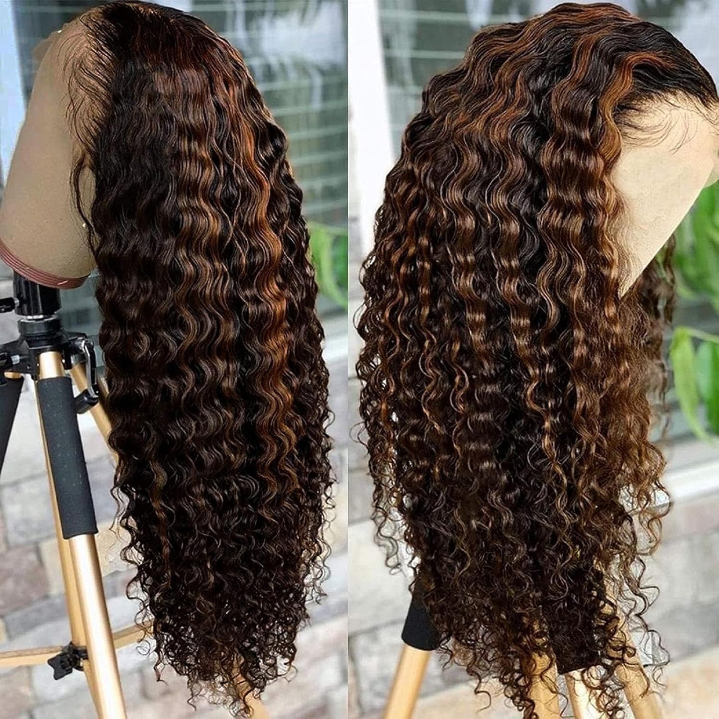 Human Hair Wig 5X5 Highlight P1B30 Brown Water Wave Lace Front Wigs Human Hair Dark Brown Water Wave Human Hair Wig 200% Density