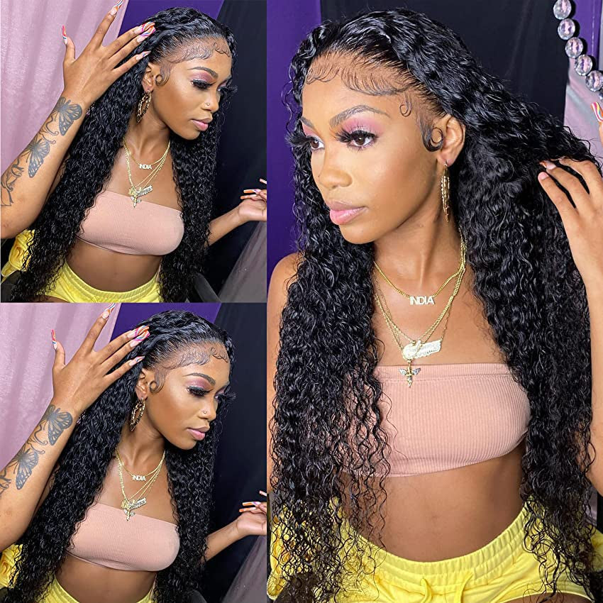 Water Wave Lace Front Wigs Human Hair Wet and Wavy 13X4 HD Lace Frontal Wigs Human Hair for Black Women Pre Plucked with Baby Hair Brazilian Virgin Human Hair Wigs Natural Color 150% Density 20 Inch