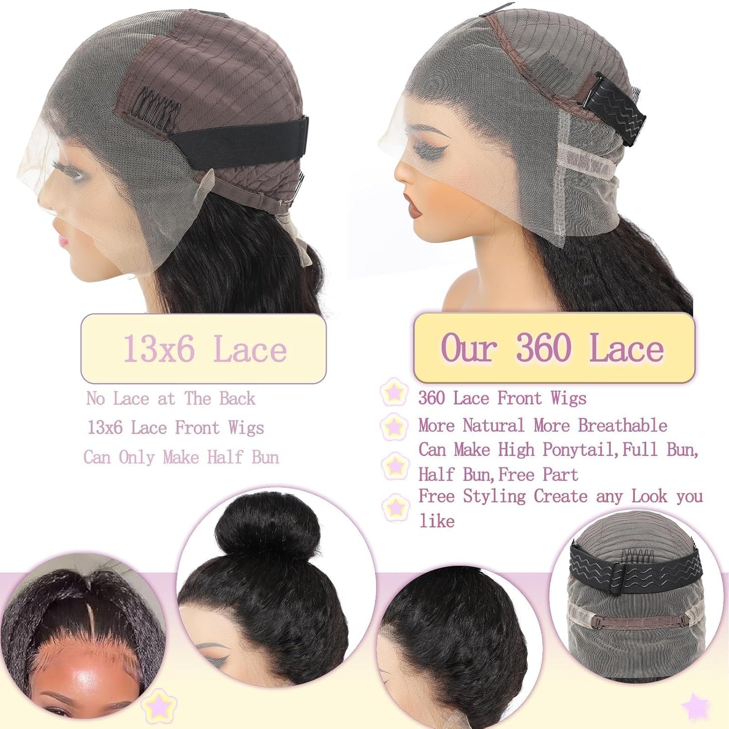 360 Lace Front Wigs Human Hair Kinky Straight Human Hair Wig 200 Density HD Lace Front Wigs Human Hair 360 Wig Human Hair Full Lace Kinky Straight Wig (Natural, 18 Inch)