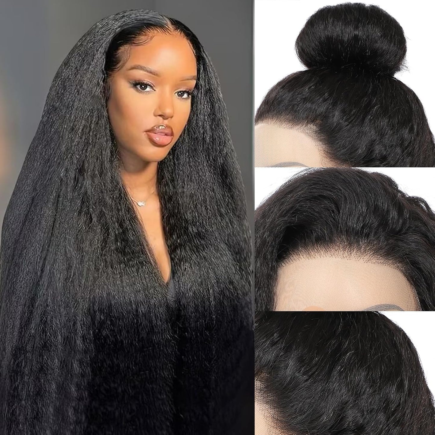 360 Lace Front Wigs Human Hair Kinky Straight Human Hair Wig 200 Density HD Lace Front Wigs Human Hair 360 Wig Human Hair Full Lace Kinky Straight Wig (Natural, 18 Inch)