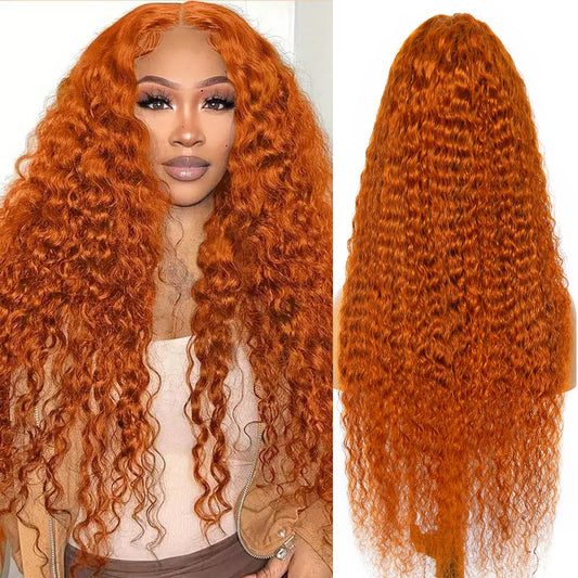 Curly Human Hair Wig 13×4 Deep Wave Lace Front Wigs Human Hair 180 Density Deep Wave Wigs with Hairline Ginger Wig Human Hair(24 Inch)
