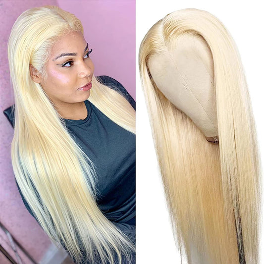 T-Part Blonde Human Hair Wigs Human Hair Pre Plucked 13X4X1 T-Part Straight Lace Front Wigs with Baby Hair 150% Density Brazilian Blonde Human Hair Wigs for Black Women Swiss Lace 12''