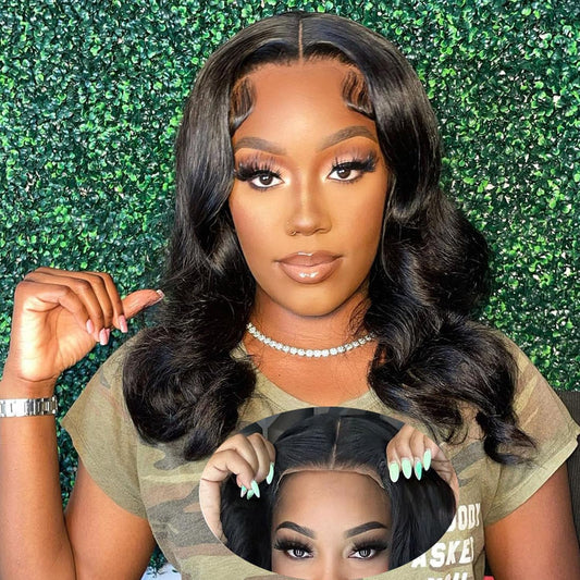 Wear and Go Glueless Wigs Human Hair Pre Plucked Pre Cut Bob Wig Human Hair with Elastic Band for Black Women Body Wave 4X4 Closure Human Hair 16 Inch