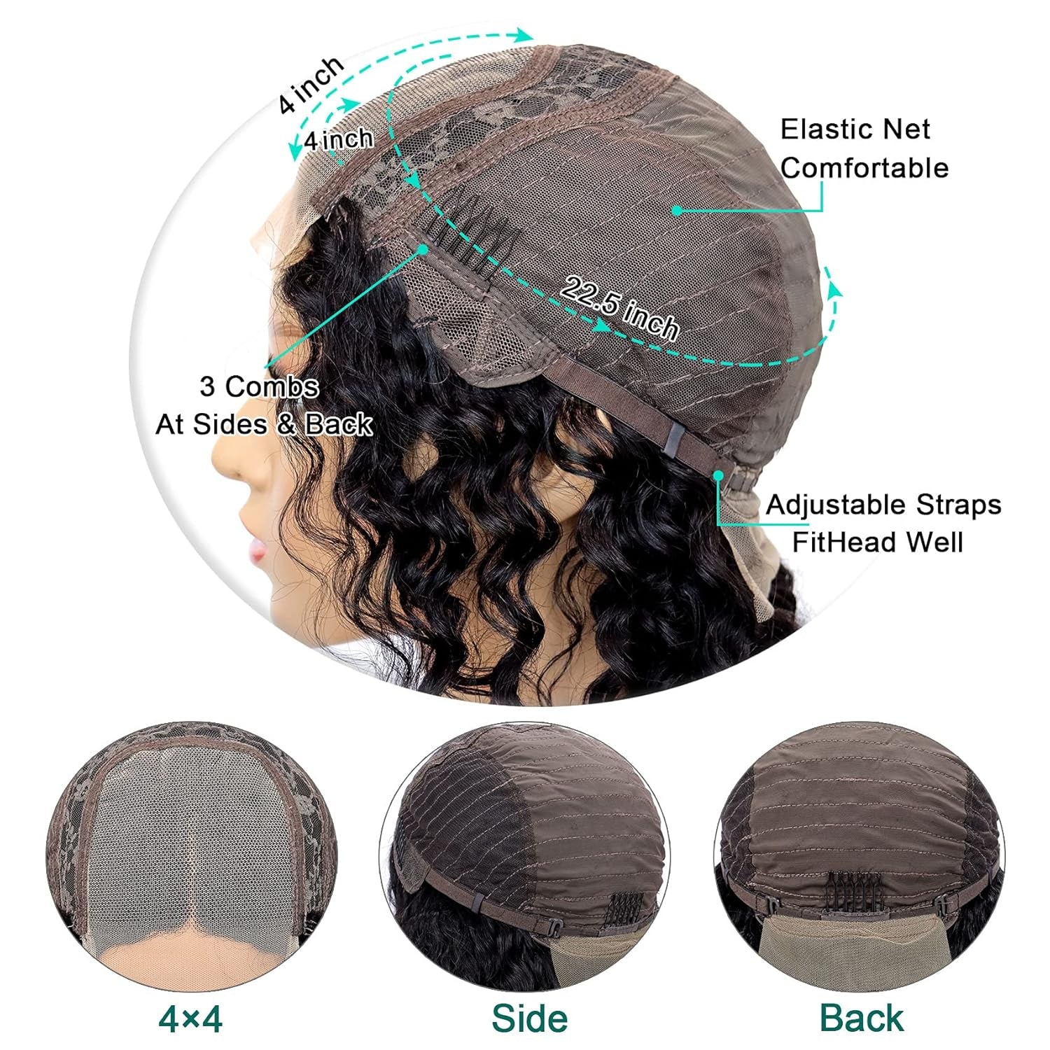 Body Wave Lace Front Wig Human Hair Wigs for Black Women Glueless 4X4 Lace Clouse Wig Brazilian Human Hair Wet and Wavy Wigs Pre Plucked with Baby Hair Natural Color 150% Density (22 Inch)