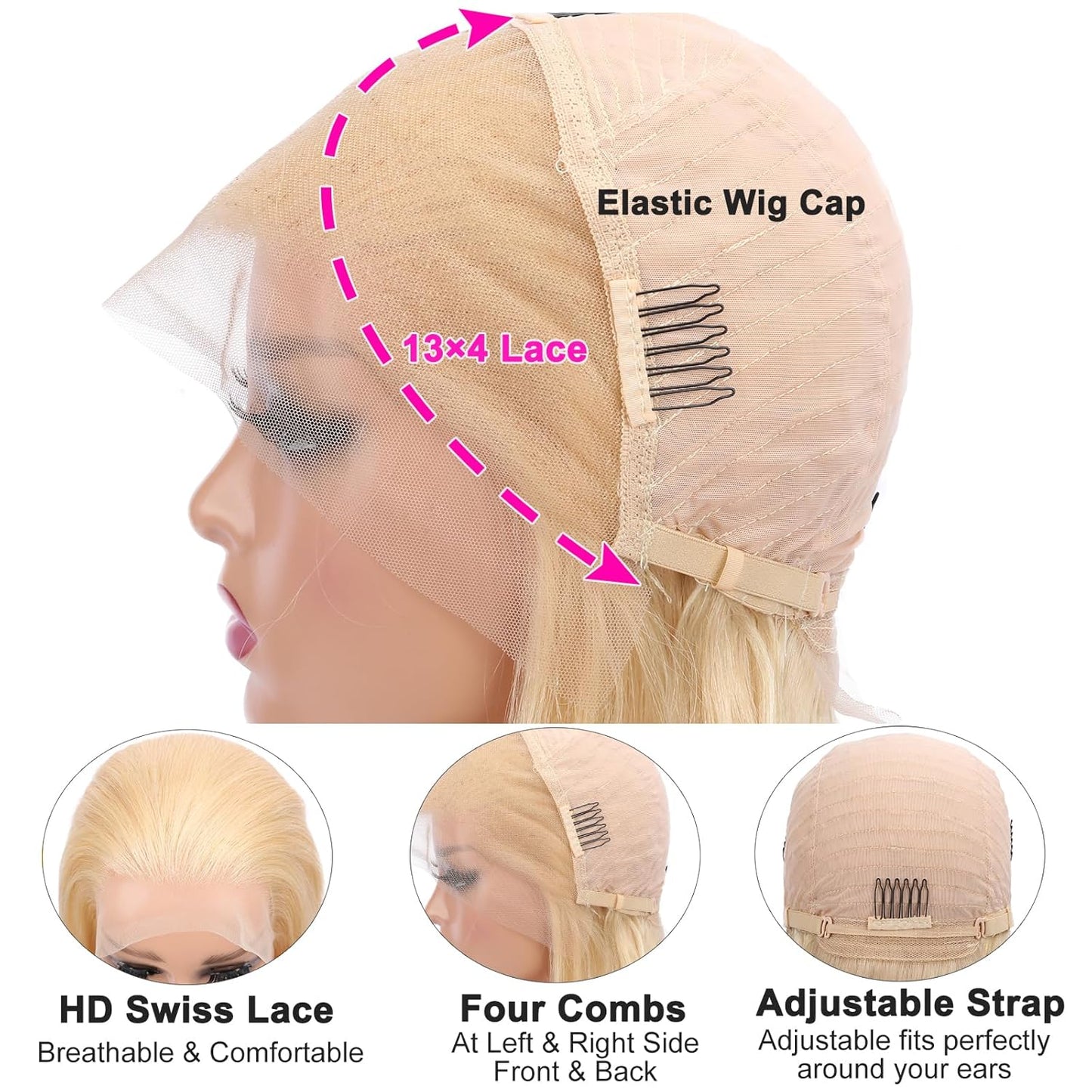 613 Blonde Wig Human Hair 13×4 HD Transparent 613 Lace Front Wig Human Hair Pre Plucked with Baby Hair 180% Density Wigs for Women Blonde Bob Wig 8 Inch Straight Bob Wig