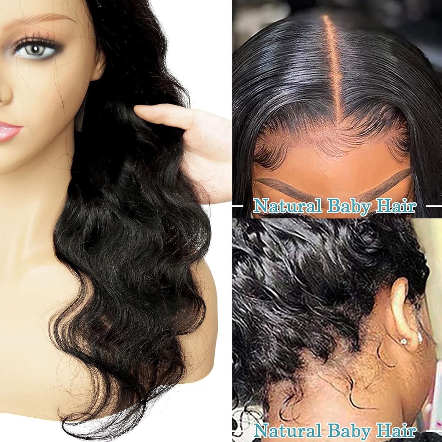 Body Wave Lace Front Wig Human Hair Wigs for Black Women Glueless 4X4 Lace Clouse Wig Brazilian Human Hair Wet and Wavy Wigs Pre Plucked with Baby Hair Natural Color 150% Density (22 Inch)