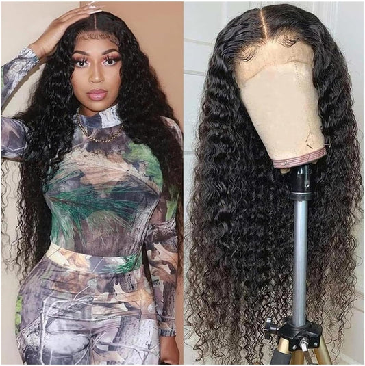 Headband Wig Deep Wave Human Hair Wigs with Baby Hair, Pre Plucked 13X6 13X4 HD Lace Front Wigs for Women Brazilian Remy Hair Curly 4X4 5X5 6X6 Lace Closure Wig Glueless Wigs ( Color : 13X6 Lace Wig 1