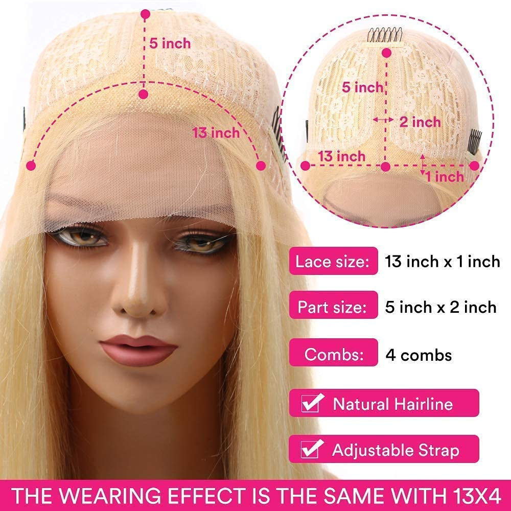 613 Lace Front Wig Human Hair 13X1 Lace Front Wig 24Inch 613 Frontal Wig Human Hair Pre Plucked with Baby Hair Brazilian Virgin Straight Lace Front Wigs for Women
