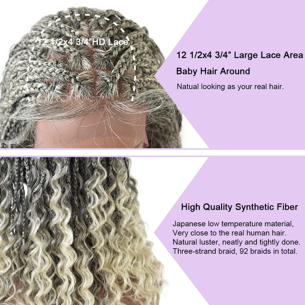 Braided Wigs for Black Women HD Lace Front Braided Wigs Knotless Box Braid Wigs Premium Kanekalon Synthetic Braid Wig with Baby Hair Handmade Micro Cornrow Braided Wig (#1B/613)