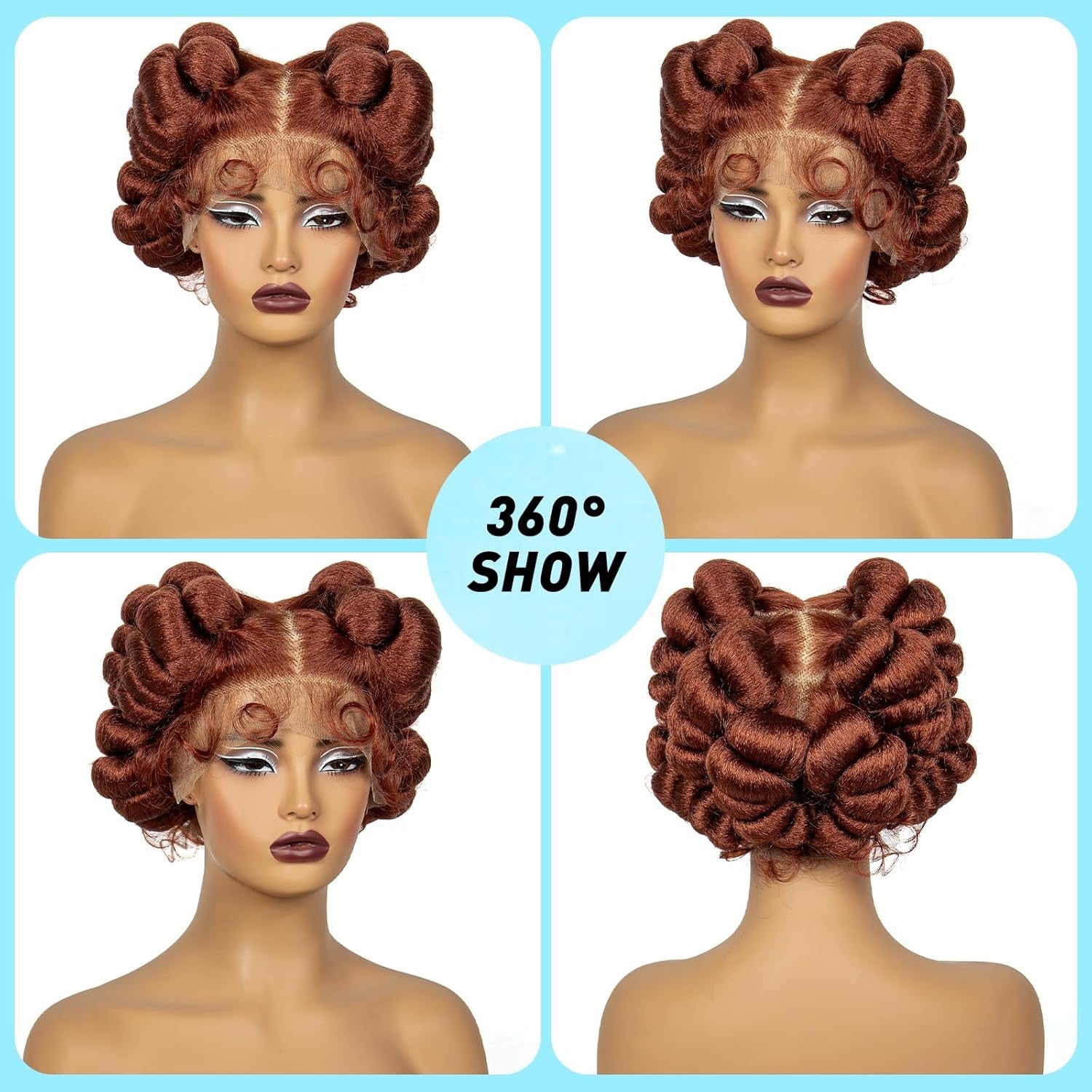 Transparent Full Lace Braided Wigs Short Cute Handmade Bantu Synthetic Braided Lace Wigs with Baby Hair Knotless Braiding Hair Wigs for Black Women(350#)