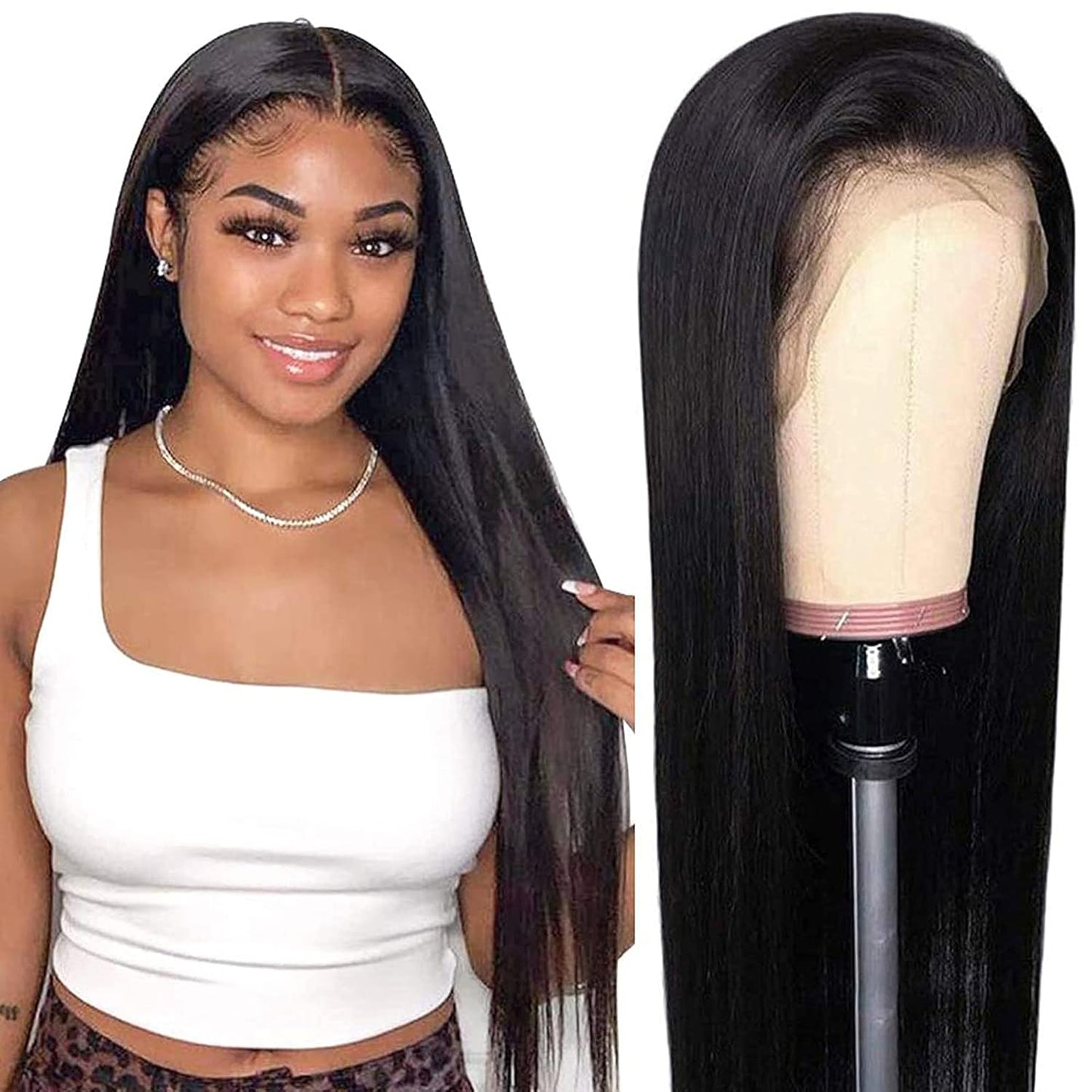 360 Lace Wigs for High Ponytail and Updo Human Hair Pre Plucked with Bay Hair 150% Density Unprocessed Brazilian Virgin Human Hair Wigs Natural Black Silk Straight Wig for Women, 18 Inch