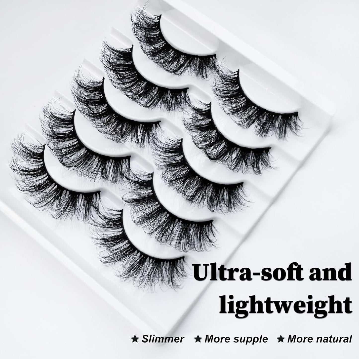 8D Curly False Eyelashes Faux Mink Lashes Full Wispy Fake Eyelash Extension Natural Look Lash Fluffy False Eye Lashes 5 Pairs Long Thick Volume Eyelashes Reusable Eye Lash