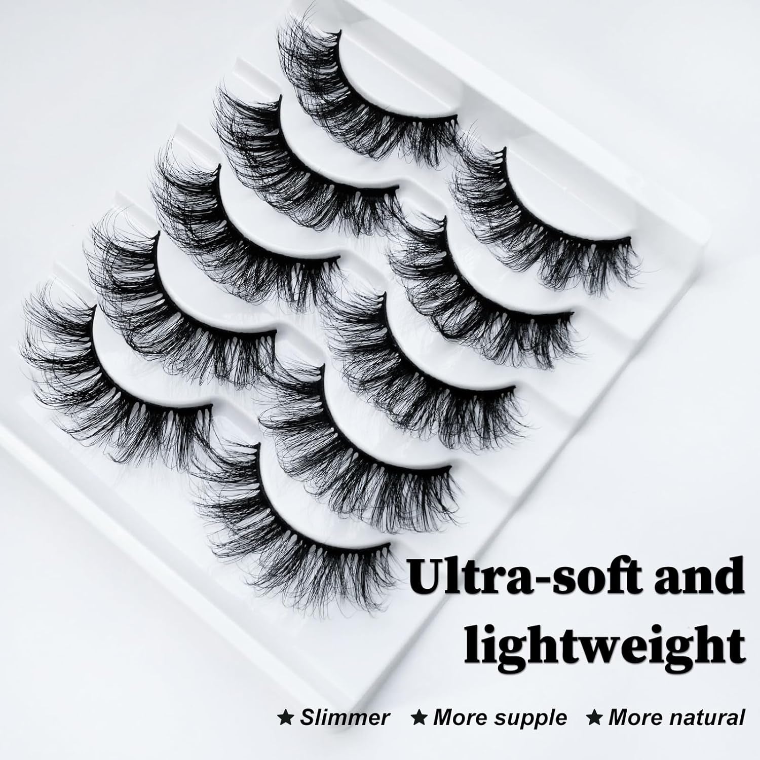 8D Curly False Eyelashes Faux Mink Lashes Full Wispy Fake Eyelash Extension Natural Look Lash Fluffy False Eye Lashes 5 Pairs Long Thick Volume Eyelashes Reusable Eye Lash